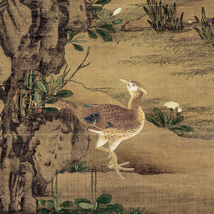 元 王渊 花竹锦鸡图名家工笔花鸟画竖轴高清微喷复刻玄关客厅装饰