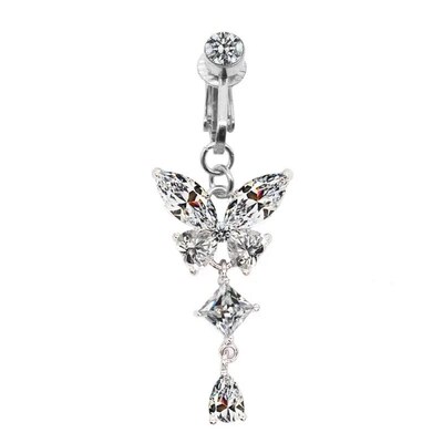 Faux Fake Belly Piercing Butterfly Leaves Dangling Long Fake