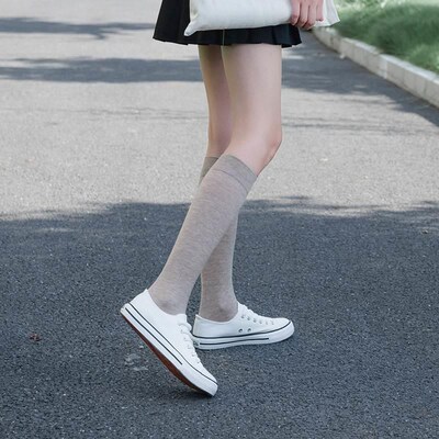 2 Pairs Women Cotton Knee High Socks Black White Solid color