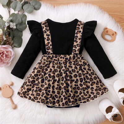 Longsleeved Leopard Print Dress for Girls in Spring and Autu