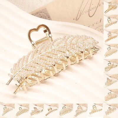 Korean Claw pearl rhinestone flower Metal Pearl Hair Clip Ha