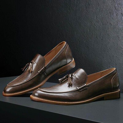 Men casual shoes leather loafers business dress formal shoes