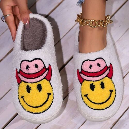 Womens Comfort Cartoon Pattern Plush Slippers Soft Sole War