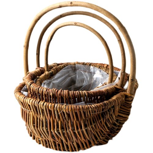 摄影道具复古藤编花篮田园装饰摆件手工编织小花盆客厅手提花器