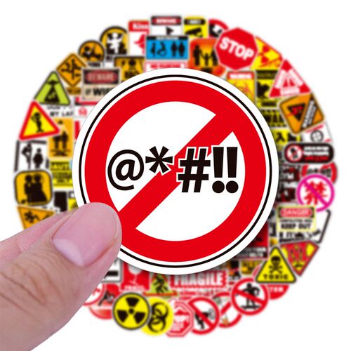 10/30/50/100pcs Cartoon Warning Stickers Danger Banning