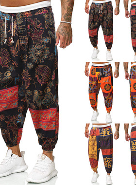 Men nine points harem pants ethnic wind cotton linen loose r