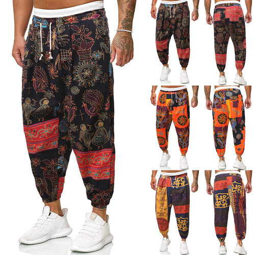 Men nine points harem pants ethnic wind cotton linen loose r