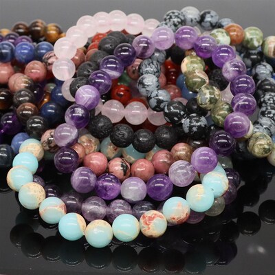 Natural Stone Round Beads Bracelet Amethyst Rose Quartz