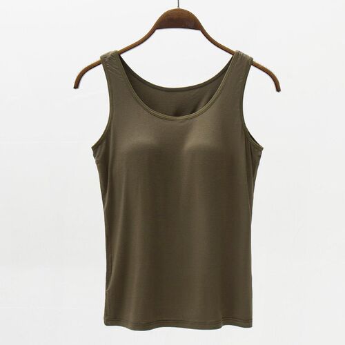 2022 Womens Vest Tops with Built In Bra Neck Vest Padded Sl