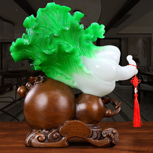 玉白菜摆件百财如意招财位客厅玄关电视柜酒柜装 开业礼品 饰品中式