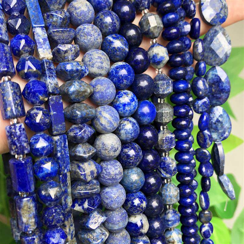 Natural Lapis Lazuli Beads Faceted Blue Rondelles Round Loos - 实物图