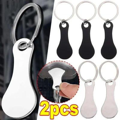 1/2pcs New Metal Shopping Cart Tokens Trolley Token Key Ring