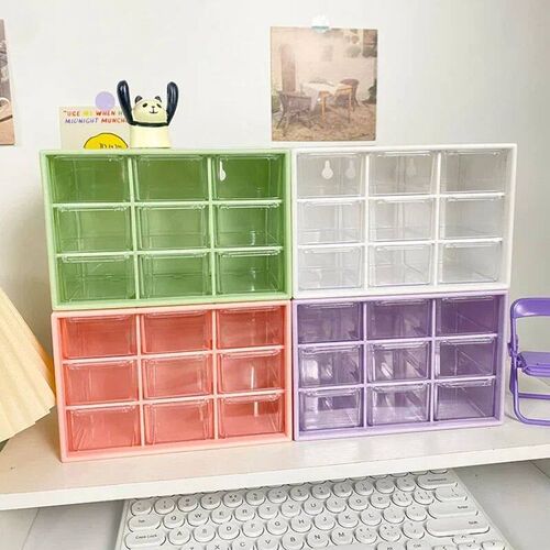 Desktop 9 Grid Storage Boxes Organizer Transparent Small Dra