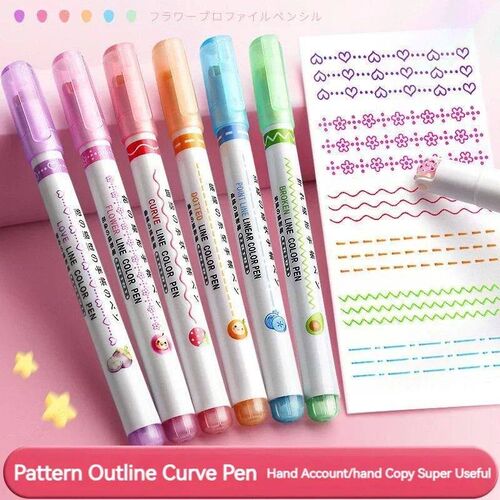 6Pcs/Set Flower Line Shape Highlighter Pen Roller Tip Curve