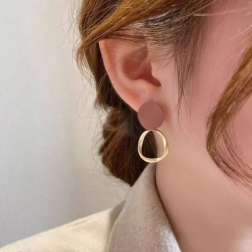 Brown Geometric Round Dangle Earings Vintage Matte Drop Earr
