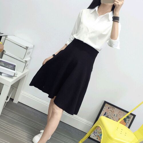 New Autumn Winter Knitted Skirt Women Midi High Waist A Line