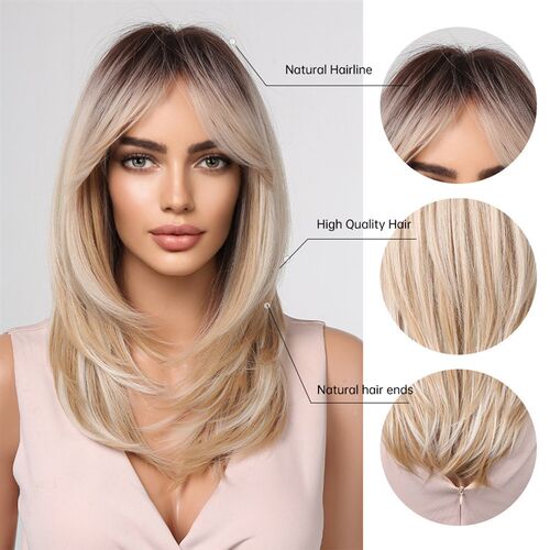 ALAN EATON Long Blonde Wigs for Women Synthetic Hair Wig wit