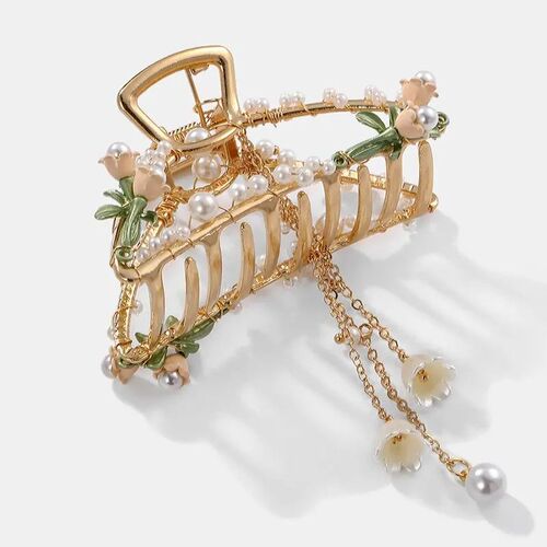 Imitation Pearl Flower Decor Charm Hair Claws For Women Girl