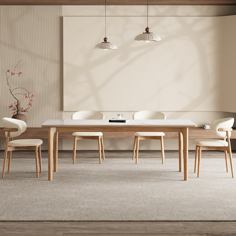 德利丰实木岩板餐桌家用小户型原木色奶油中古风高级感长方形饭桌,住宅家具,岩板餐桌,淘宝优惠券,粉丝福利购,淘宝优惠卷