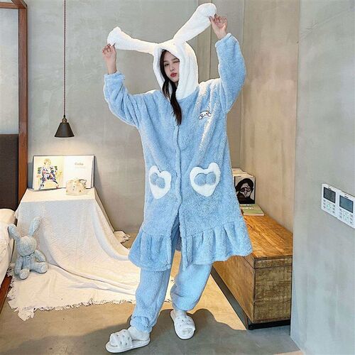 New Cute Cinnamon Dog Cartoon Womens Nightgown Winter Velve