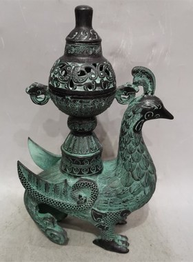 凤鸟纹单凤鸟形熏炉仿古青铜器工艺家居装饰摆件烟云涧非遗文化品
