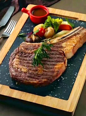 法式西餐咖啡厅黑色石板料理餐具竹木板岩战斧牛排百搭盘子