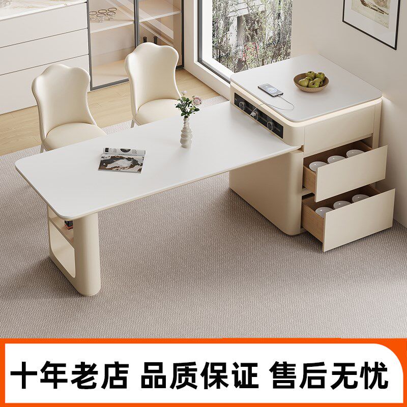 奶油风多功能岩板岛台一体可伸缩式倒台餐桌椅中小户型吃饭桌,住宅家具,岛台餐桌,淘宝优惠券,粉丝福利购,淘宝优惠卷