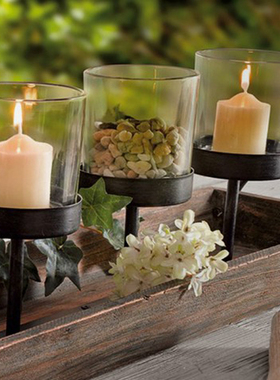 DOR HOUSE欧式法式复古木质烛台 仿古做旧酒吧别墅装饰配烛杯