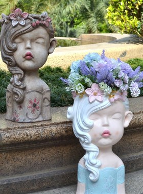 创意女孩娃娃花盆庭院花园别墅院子阳台民宿造景园艺装饰摆件大号