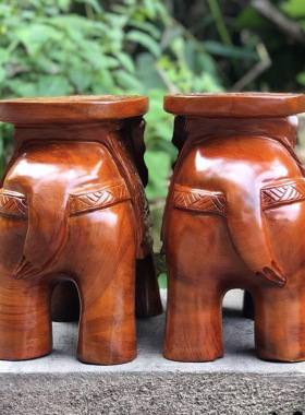 实木雕大象摆件一对木质换鞋凳落地玄关家居客厅乔迁新居礼品