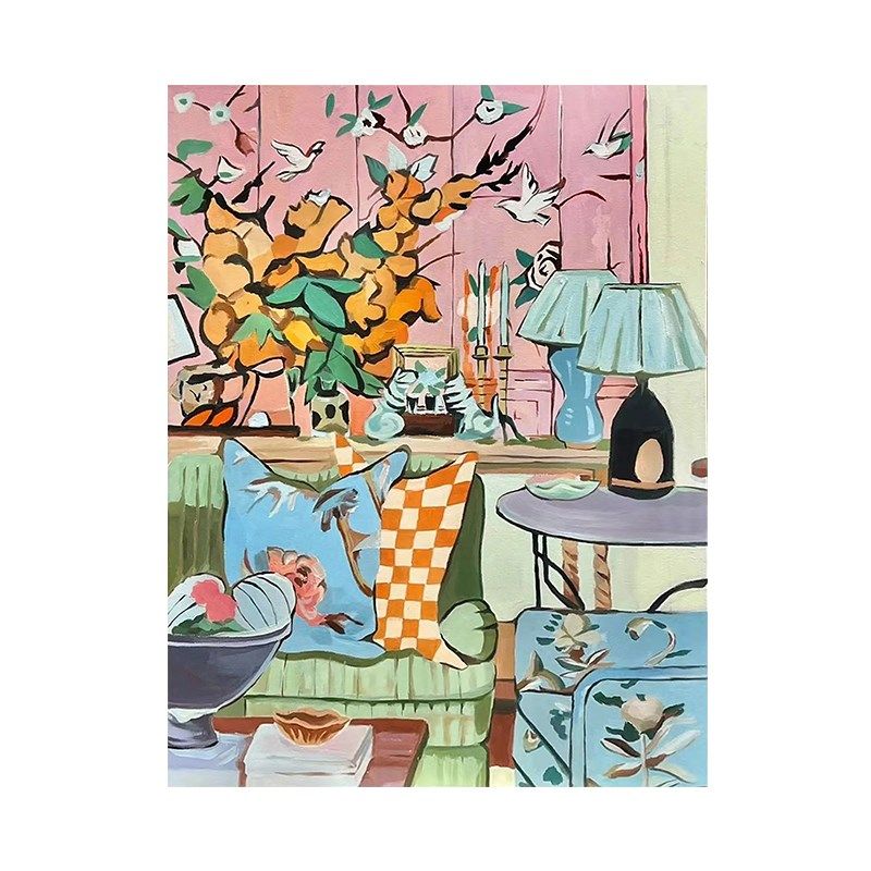马蒂斯客厅沙发背景墙装饰画玄关纯手绘油画粉色温馨卧室床头挂画,家居饰品,油画,淘宝优惠券,粉丝福利购,淘宝优惠卷