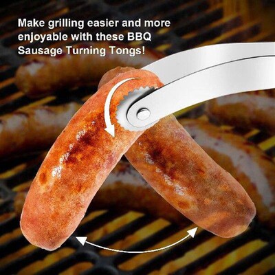 2Pcs Stainless Steel BBQ Sausage Turning Tong with Oil