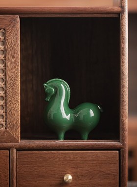 久造 陶瓷绿马小摆件 家居客厅书房书桌办公室桌面装饰品可爱唐马