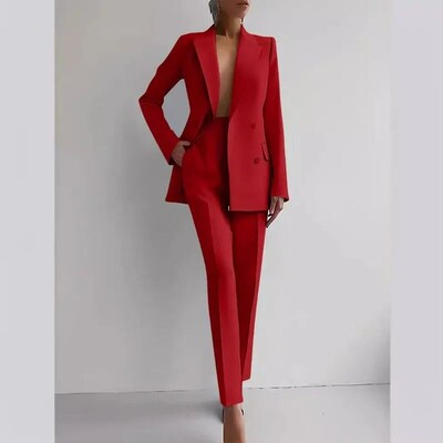 Women New 2pcs Clothes Set Solid Color Long Sleeve Blazer Ja