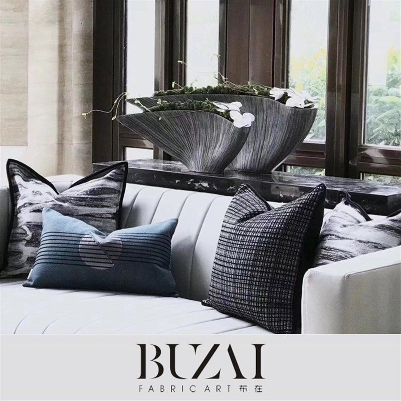 布在布艺样板房抱枕深灰色格子软装设计师靠包棉麻黑色靠垫现代,居家布艺,靠垫/抱枕,淘宝优惠券,粉丝福利购,淘宝优惠卷