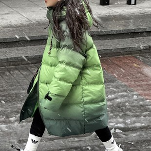 韩国新款渐变色长款儿童羽绒服男女童宝宝大小童冬季中长款加厚潮