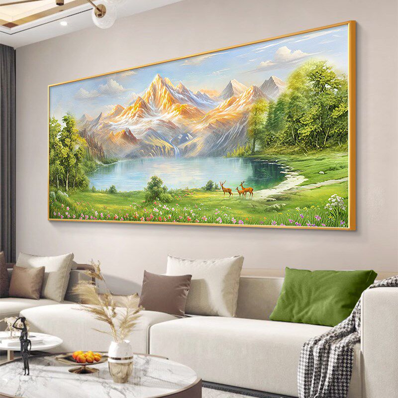 聚宝盆山水画客厅挂画沙发背景墙装饰画2026新款油画轻奢高级感