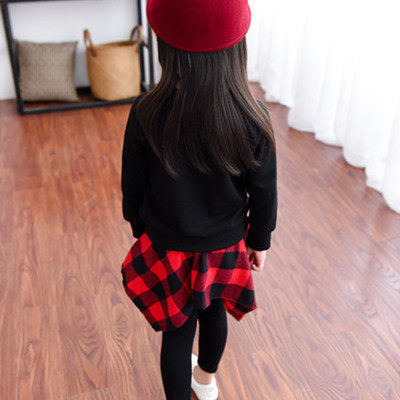 童装2021春秋亲子装女童打底裤儿童舞蹈演出服宝宝格子假两件裙子