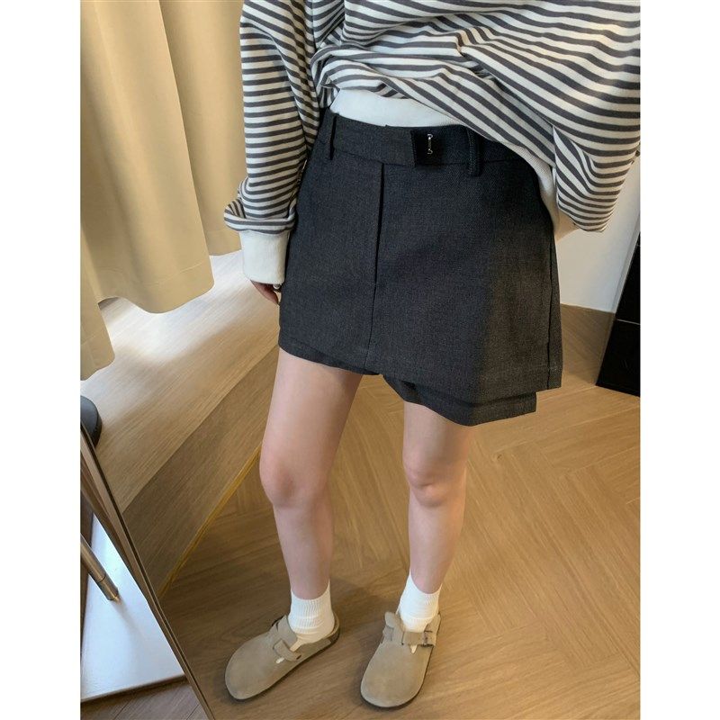 HVIVI假两件气质休闲A字西装半身裙裤女秋设计感高腰显瘦百搭短裙