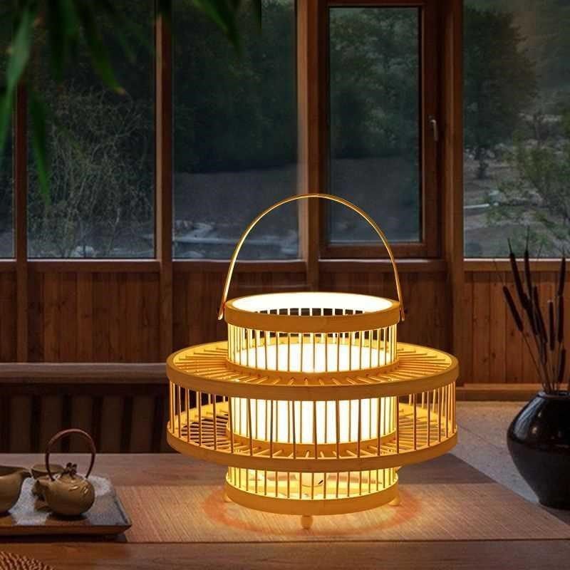 台灯落地灯新中式茶室古风民宿竹编书房卧室榻榻米禅意床头灯