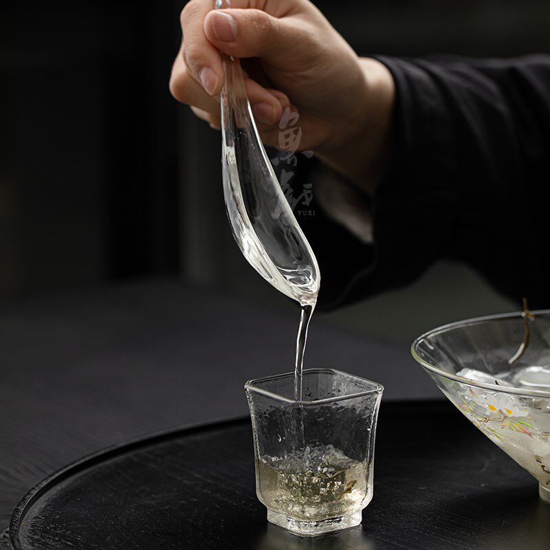 鱼戏手工贴花耐热玻璃干冷泡茶碗茶勺套装家用四果汤冰沙甜品茶碗