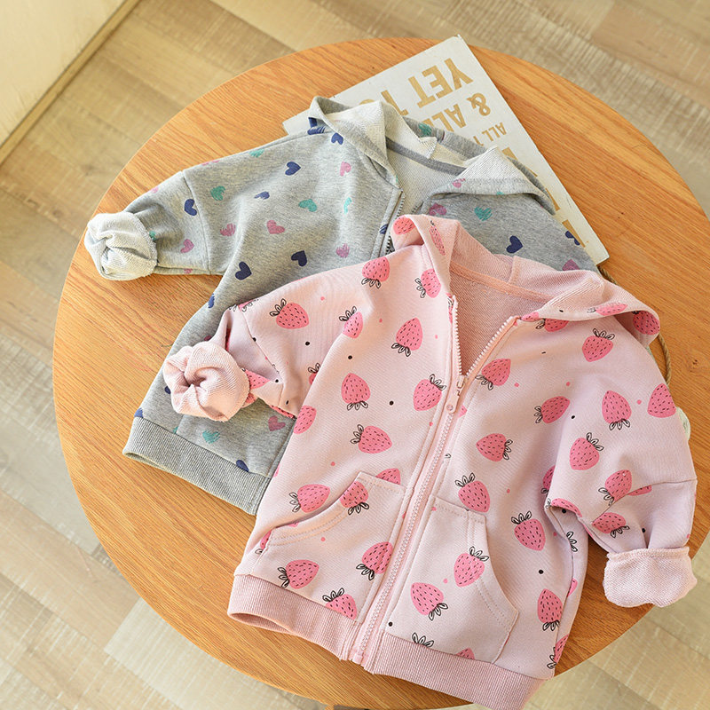 漂亮女童纯棉卫衣 儿童可爱开衫毛圈连帽外套 春秋装新款山东网店