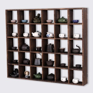 博古架实木中式多宝格子挂墙壁挂式多宝阁墙上摆件茶叶置物架小型