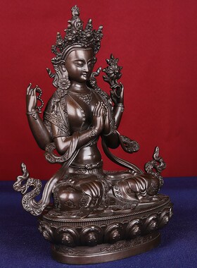 四臂观音佛像摆件纯铜迷你小佛像随身带藏传密宗3寸5寸7寸铜佛像