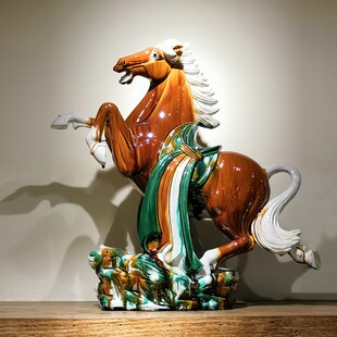 一马当先唐三彩马 励志陶瓷马高水旺 玄关电视柜摆件贵重艺术礼品