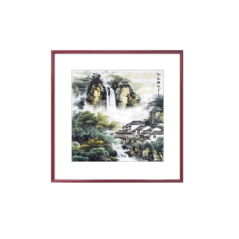 新中式玄关装饰画山水画客厅挂画手绘入户走廊壁画风景过道国画