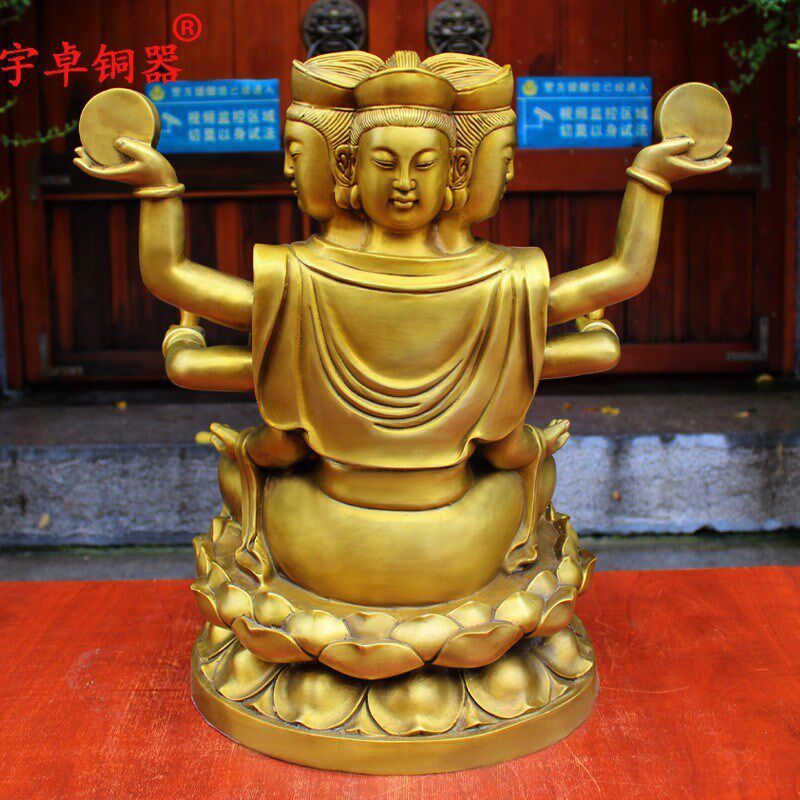宇卓铜器 斗姆  纯铜斗母 四面 八臂大号佛像铜像桌面摆件