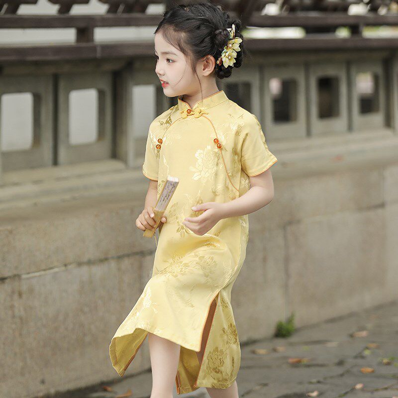 儿童旗袍夏季2024年新款中国风女童汉服新中式连衣裙中长款裙子