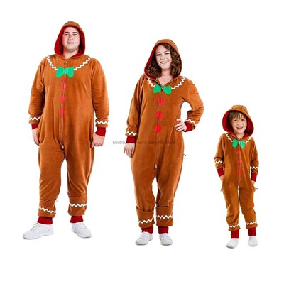 Adult Chritma Copl Cotume Gingerbread Long Sleeve Zipper Hoo