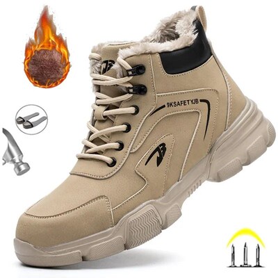 Winter Plush Work Boots For Men Ankle Anti-smash Anti-punctu